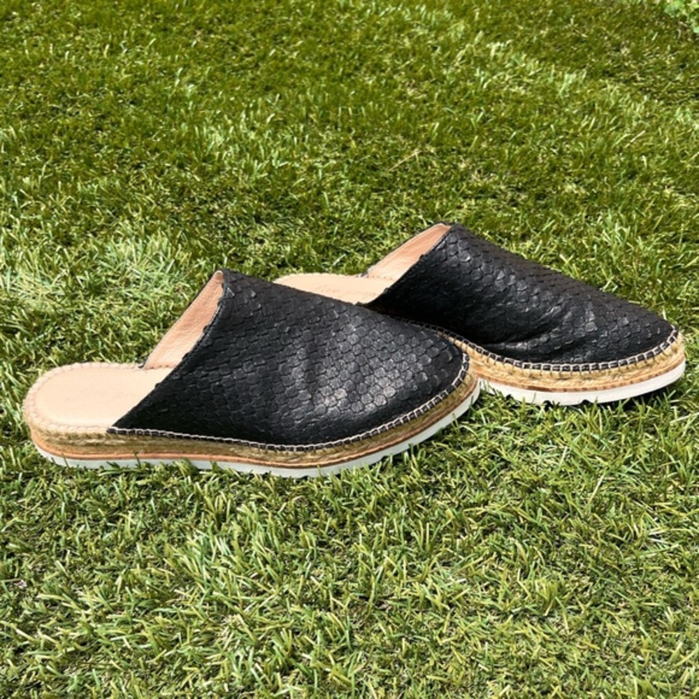 Free People Black Textured Espadrille Mule Slides